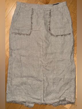 J. Crew Taupe Linen Pencil Skirt with Frayed Trim